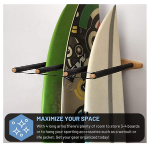 Vertical Wall Mounted 3 Surfboard Rack with Rubber Mat